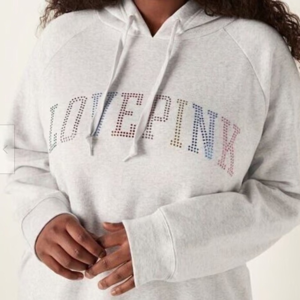 NWT PINK Victoria's Secret LOVE PINK BLING BOYFRIEND CAMPUS HOODIE Size Small
